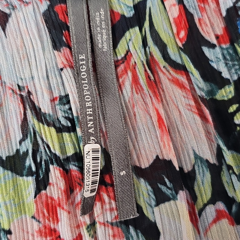 Anthropologie The Marais Printed Chifron Maxi Dress Pleated Long Sleeve Floral S - Picture 9 of 16